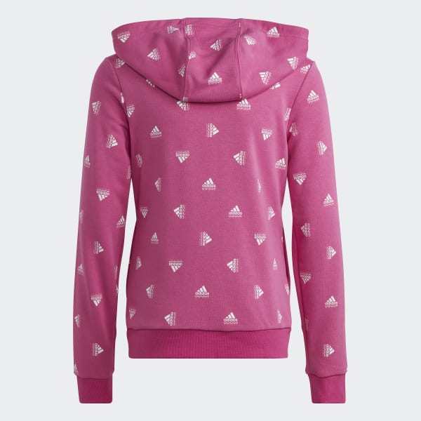 Rosa Buzo con Capucha Brand Love Estampado de Algodón Cierre Frontal