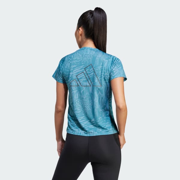 Turquesa Playera de Running Run Icons 3 Franjas Logo Estampada