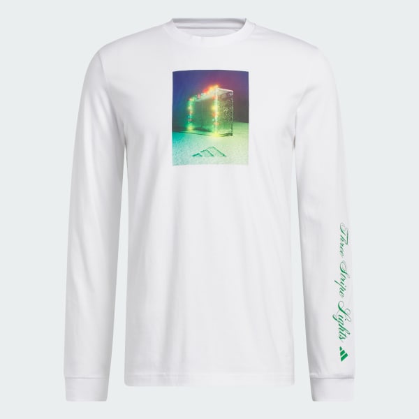 สีขาว เสื้อยืดแขนยาวพิมพ์ลาย 3-Stripes Lights