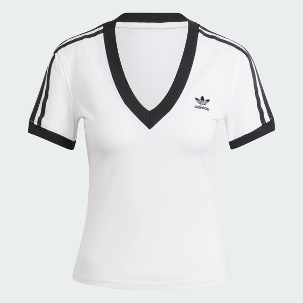 Blanc T-shirt slim col en V 3 bandes