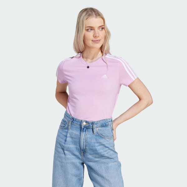 Roxo Camiseta Essentials Slim 3-Stripes