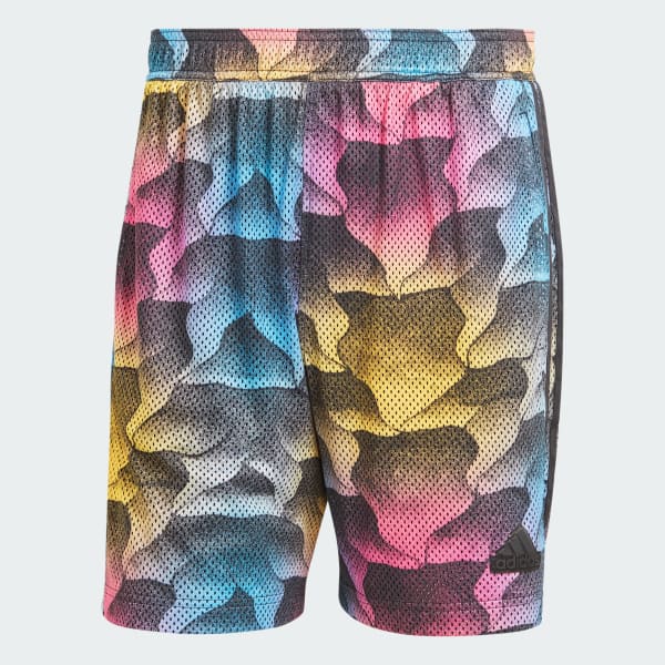 Negro Shorts de Malla Tiro Estampados