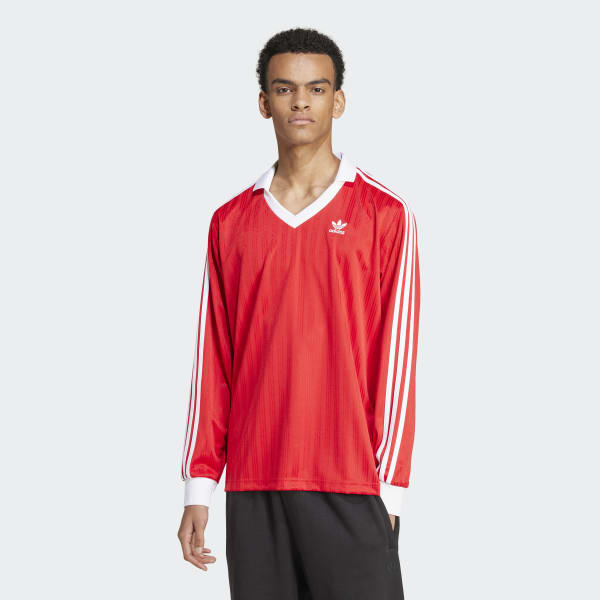 adidas Adicolor Piqué Soccer Long Sleeve Tee - Red | Free Shipping