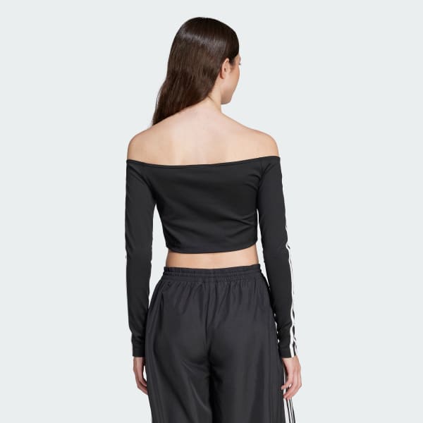 Negro Polo Adicolor Off Shoulder Manga Larga