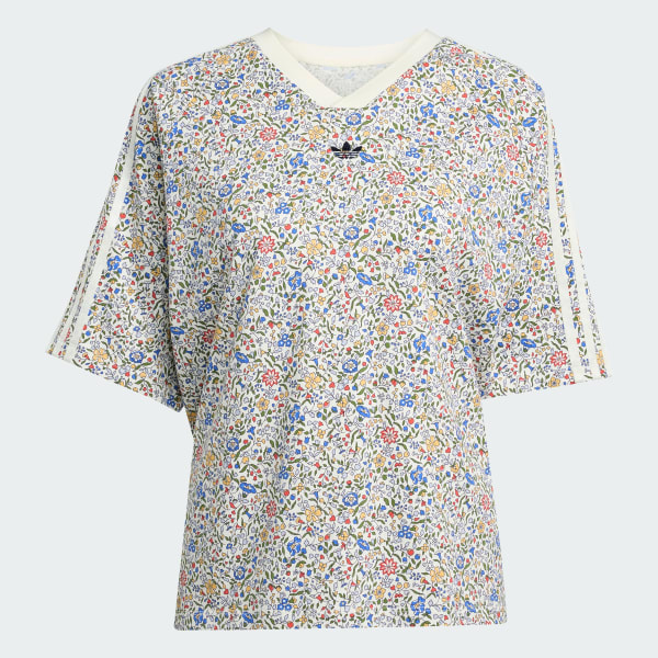 สีขาว เสื้อยืดทรงบอยเฟรนด์ adidas Originals x Liberty London AOP