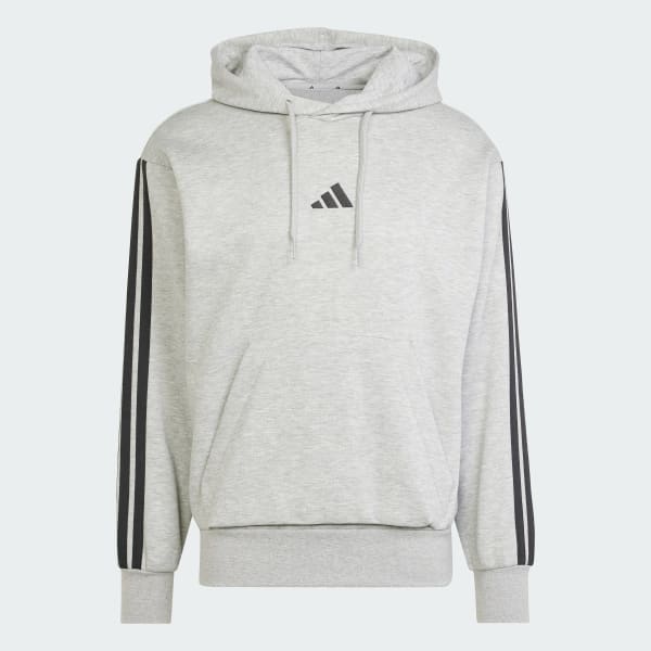 adidas Essentials 3-Stripes Fleece Hoodie - Grey | Free