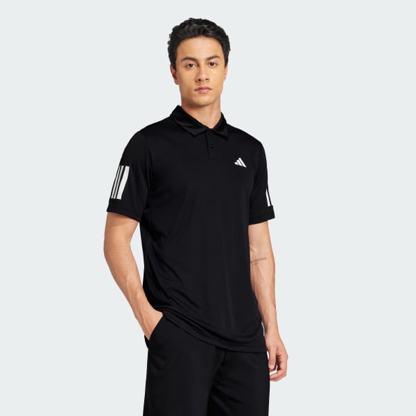 Schwarz Club Tennis 3-Streifen Poloshirt
