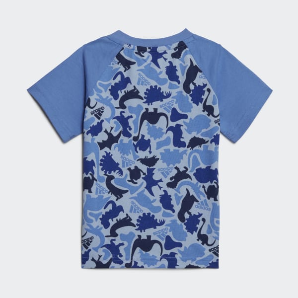 Azul Conjunto Estampado de Camiseta y Shorts Dino Camuflaje