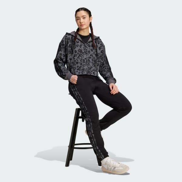 Πολλαπλά-Χρώματα Hoodie με φερμουάρ σε όλο το μήκος από ύφασμα french terry σε animal print και τις 3 ρίγες