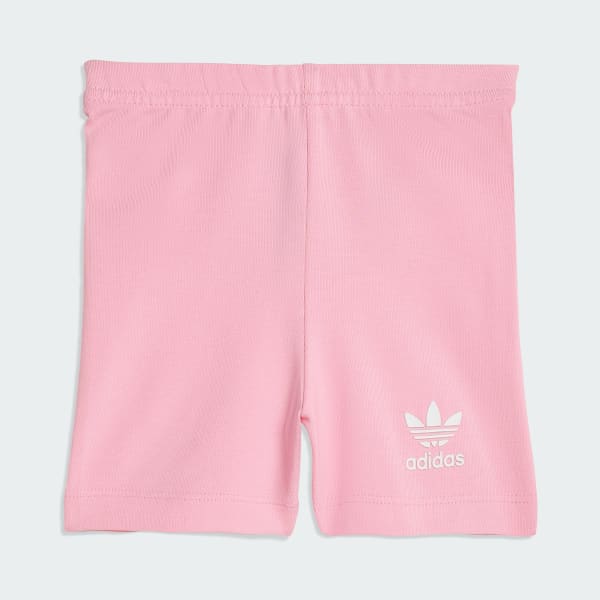 สีชมพู ชุดเสื้อยืดและกางเกงปั่นจักรยานขาสั้นสำหรับเด็ก