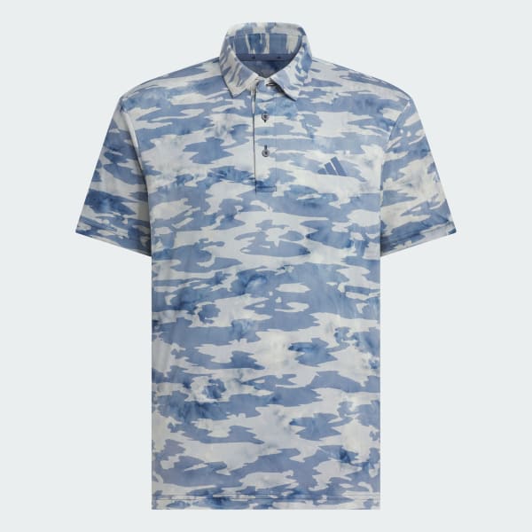 สีน้ำเงิน เสื้อโปโลแขนสั้นพิมพ์ลายทั้งตัว