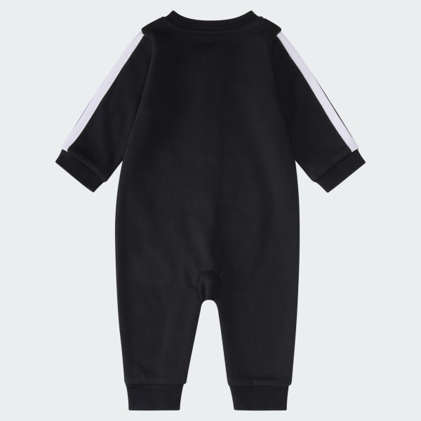 Black Long Sleeve Full-Zip Essential 3-Stripe French Terry Coverall
