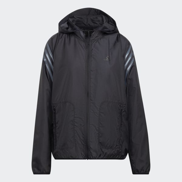 Noir Coupe-vent Run Icons 3-Stripes Hooded Running