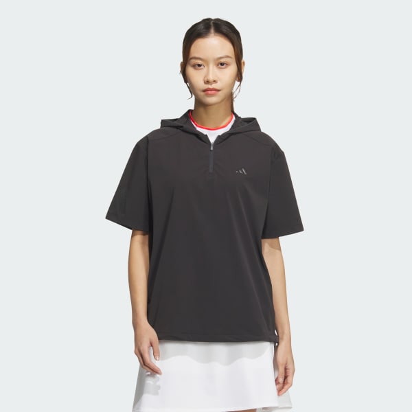 Black 아디제로 쿼터집 쇼트 슬리브 후드 풀오버