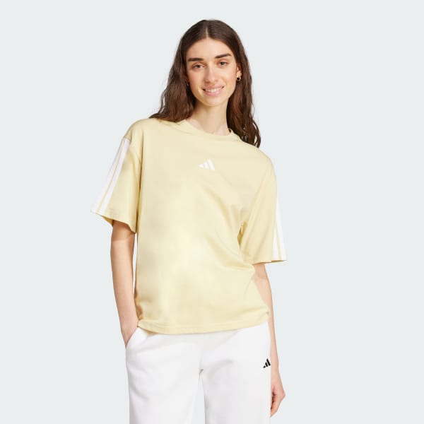 イエロー エッセンシャルズ スリーストライプス半袖Tシャツ