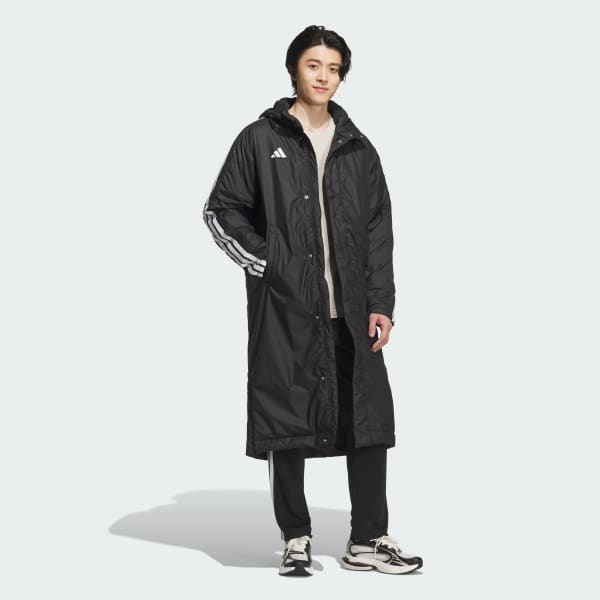 ブラック スリーストライプス ルーズフィット ロング ボアコート