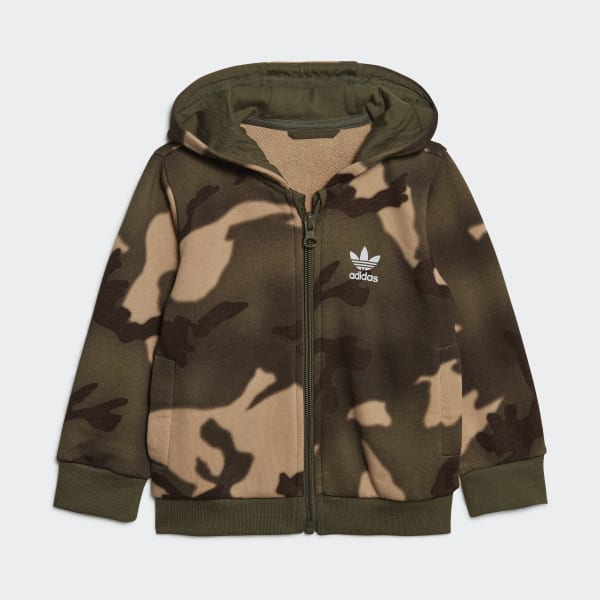 Beige Full-Zip Camo Hoodie sæt