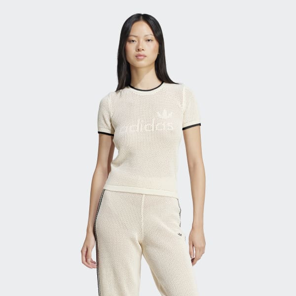adidas Koszulka Originals Premium Crochet Cali - Bialy | adidas Poland