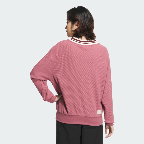 Hong Áo Sweatshirt Cổ Chữ V Collegiate