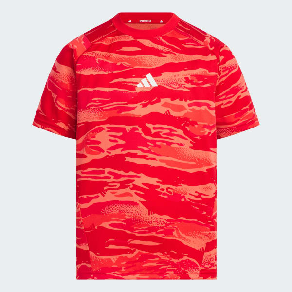 レッド キッズ エッセンシャルズ カモ総柄プリント半袖Tシャツ