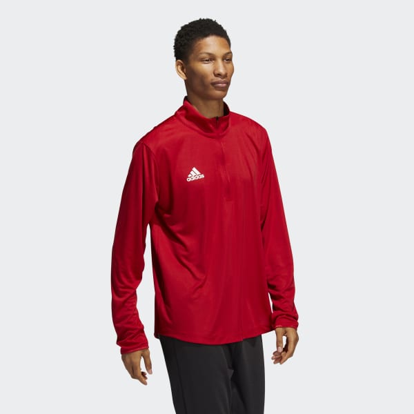 adidas Under the Lights Long Sleeve 1/4 Zip Knit Sweatshirt - Red