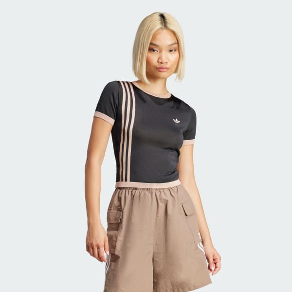 Black Knitted 3-Stripes Short Tee