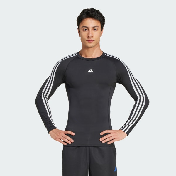 Schwarz TECHFIT Compression Training 3-Streifen Longsleeve