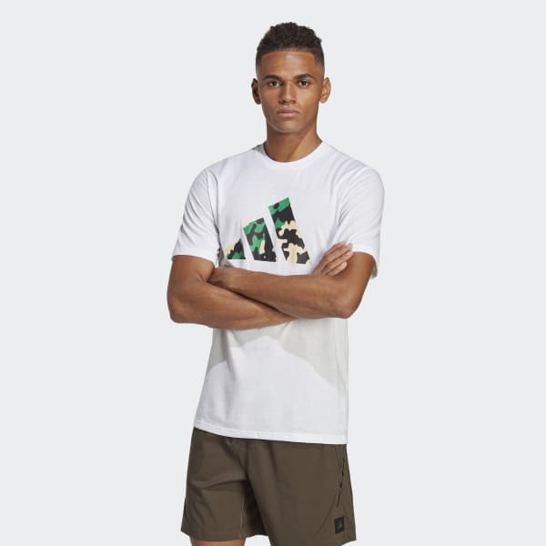 adidas Train Essentials Seasonal Logo Training Tee - White, Men's Training