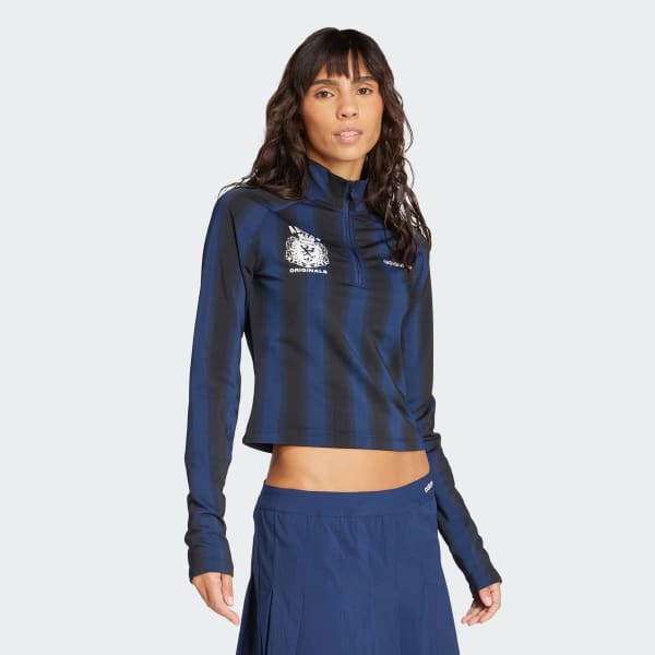 Azul Blusa Manga Longa Estampada Futebol Half-Zip