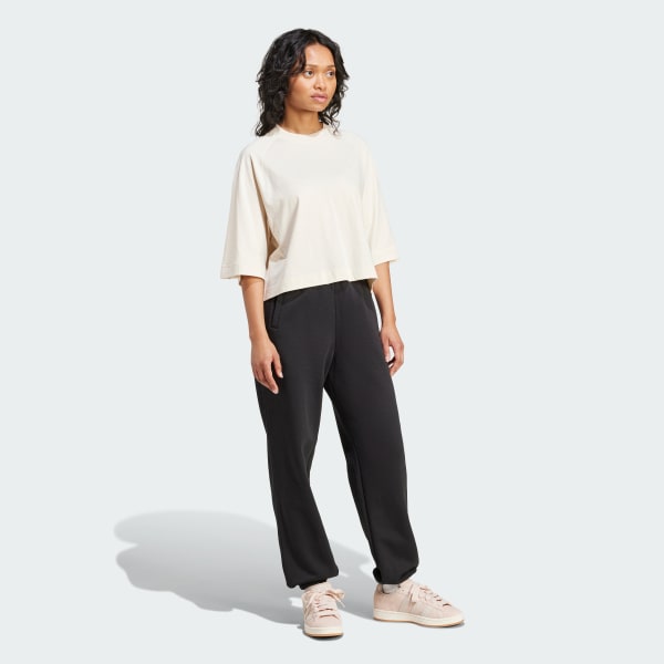 Preto Calças Largas em Fleece Essentials