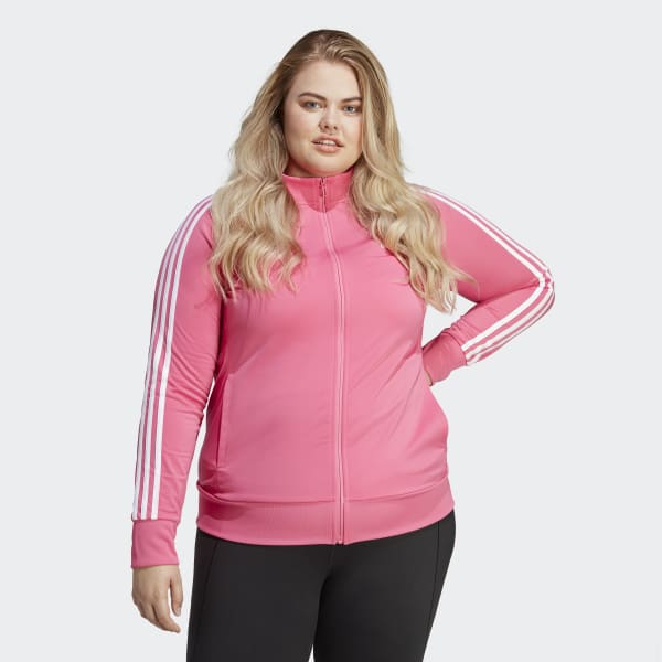 adidas Essentials Warm-Up Tricot Slim 3-Stripes Track Jacket (Plus Size) - Pink | Women's Lifestyle | US