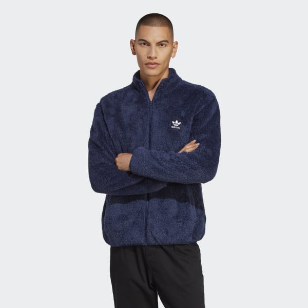 adidas Essentials+ Fluffy Fleece Track Jacket - Blue | Men's Lifestyle ...