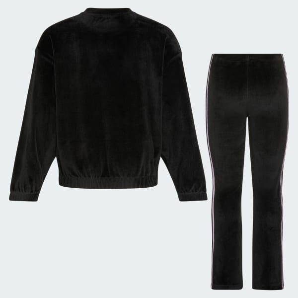 adidas Long Sleeve Crewneck Velour Set Kids - Black | Free