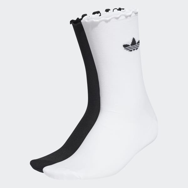 Weiss Semi-Sheer Ruffle Crew Socken, 2 Paar