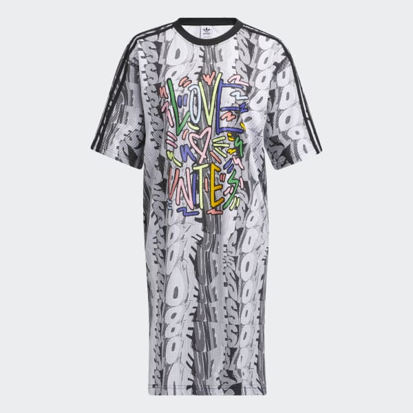Mehrfarbig Love Unites Doodle T-Shirt-Kleid Y7706