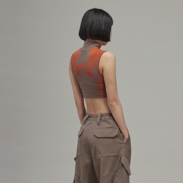 Brown Y-3 Classic Seamless Knit Sport Top (Cropped) SF410