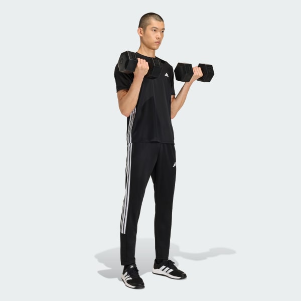 cerná KALHOTY WORKOUT ESSENTIALS ALL-SET 3-STRIPES KNIT