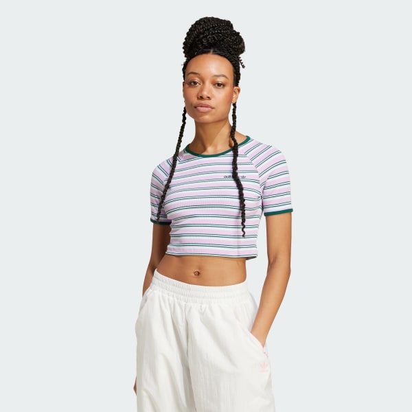 Multicores Camiseta Baby Look Rib Stripe '80s