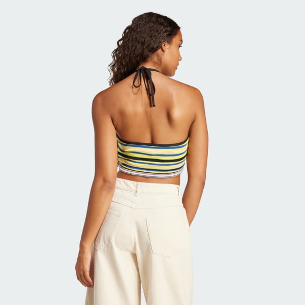Yellow Towel Striped Halter-Neck Top