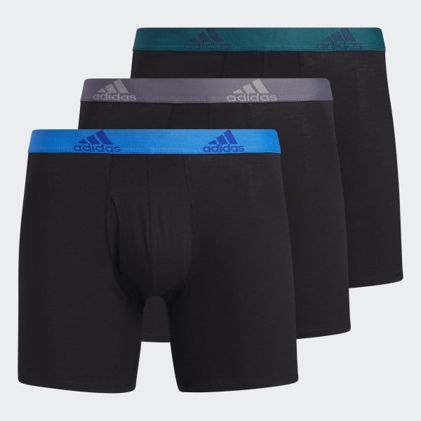 adidas Stretch Cotton Boxer Briefs 3 Pairs - Black, Men's Training