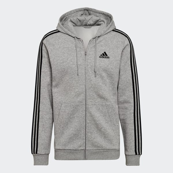 adidas Essentials Fleece 3-Stripes Full-Zip Hoodie - Grey | adidas UK