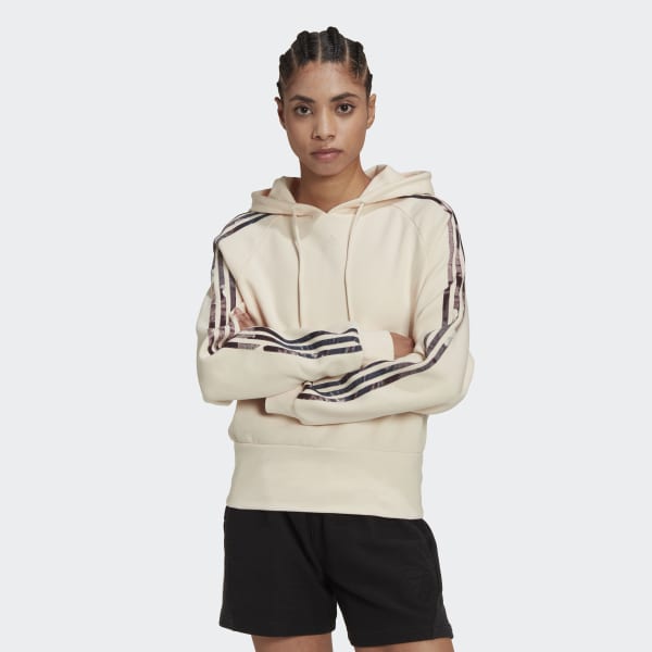 Μπεζ Allover Print Hoodie