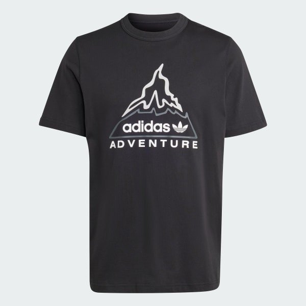 สีดำ เสื้อยืดพิมพ์ลาย adidas Adventure