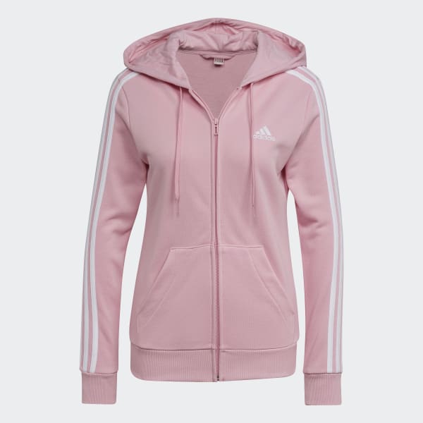 Pembe Essentials French Terry 3-Stripes Full-Zip Kapüşonlu Üst