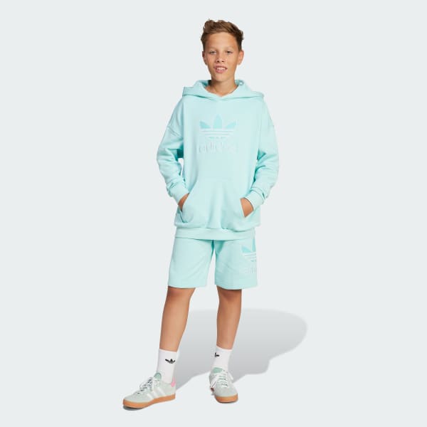 Turquesa Polera con Capucha Oversized Logo Grande Niños
