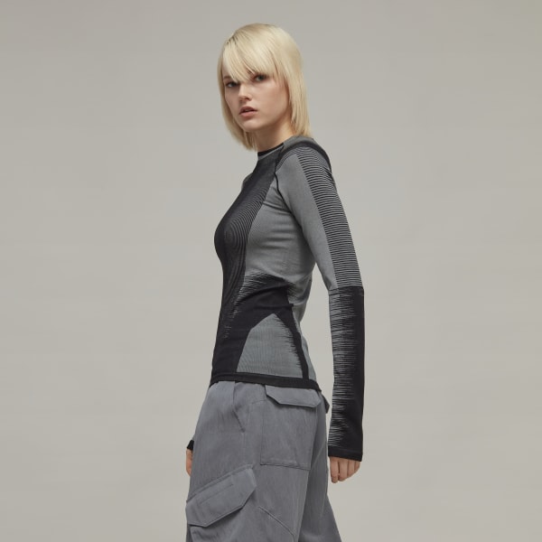Svart Y-3 Engineered Knit Long Sleeve Baselayer Tee