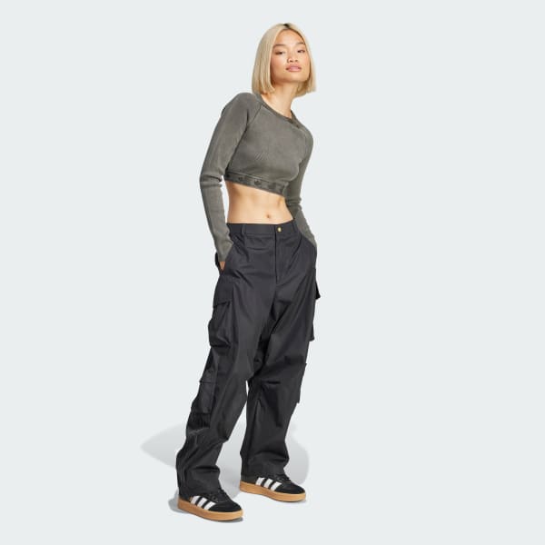 Black Ribbed Long Sleeve Crop Top