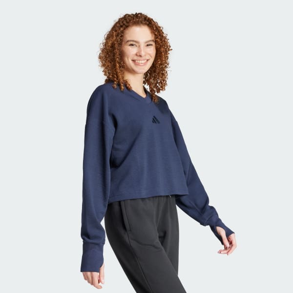 Bleu Sweat-shirt col en V côtelé ALL SZN