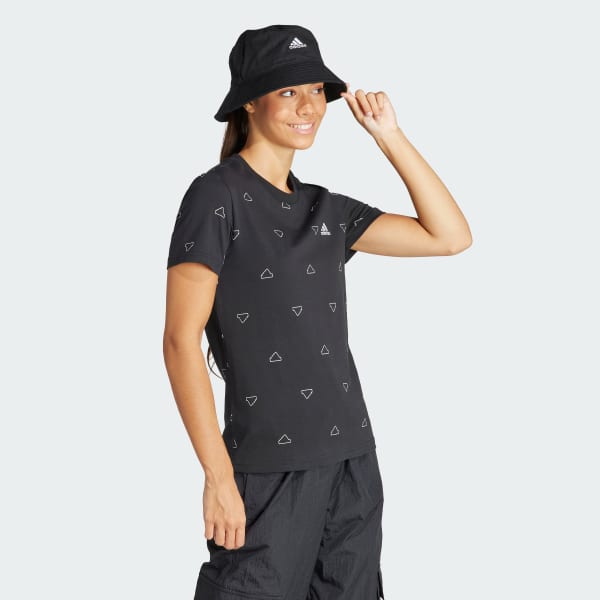 Negro Camiseta Essentials Monogram Ajustada Estampada
