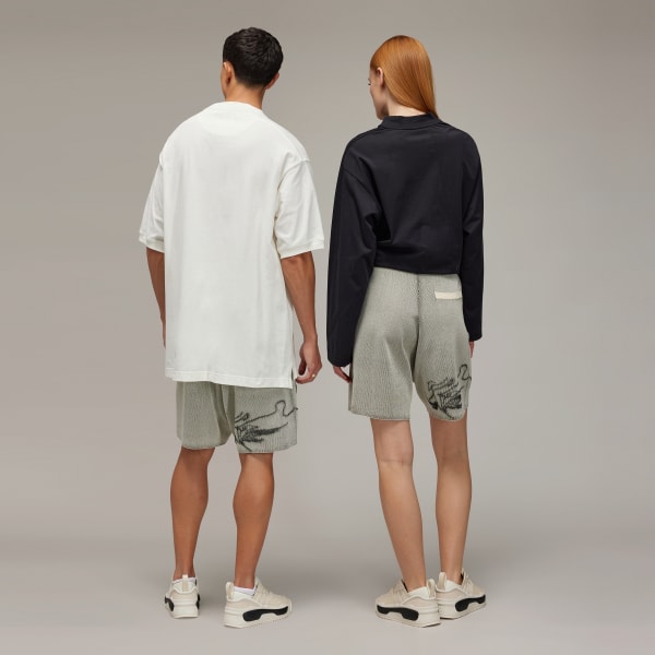 White Y-3 Graphic Knit Shorts
